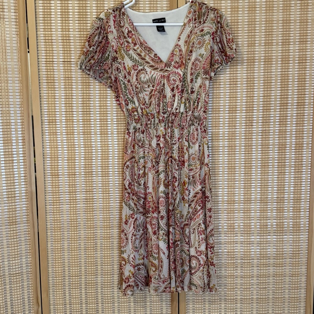 Kate & Lily Women 8 Dress Smocked Waist Floral Fit Flare Lined Fairycore Cottage
